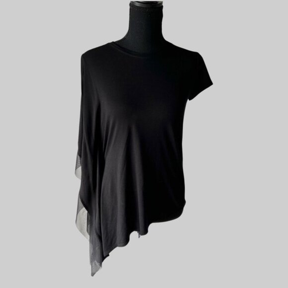 BCBGmaxazria Black Asymmetrical Sleeve inch Lagunainch  top - Picture 1 of 14